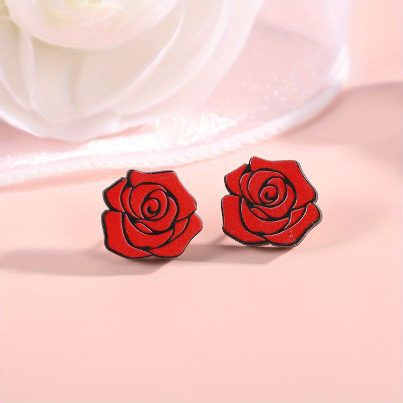 6 Pairs Women's Fashion Cartoon Bear & Rose Stud Earrings